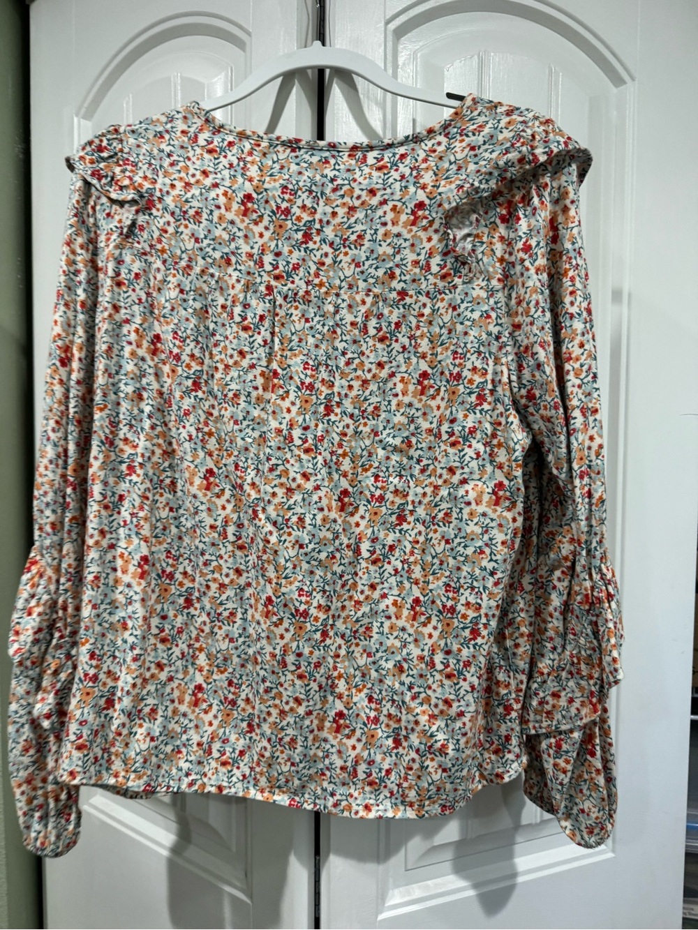 Floral Ruffle-Neck Blouse - Cream Multi - Picture 2 of 4
